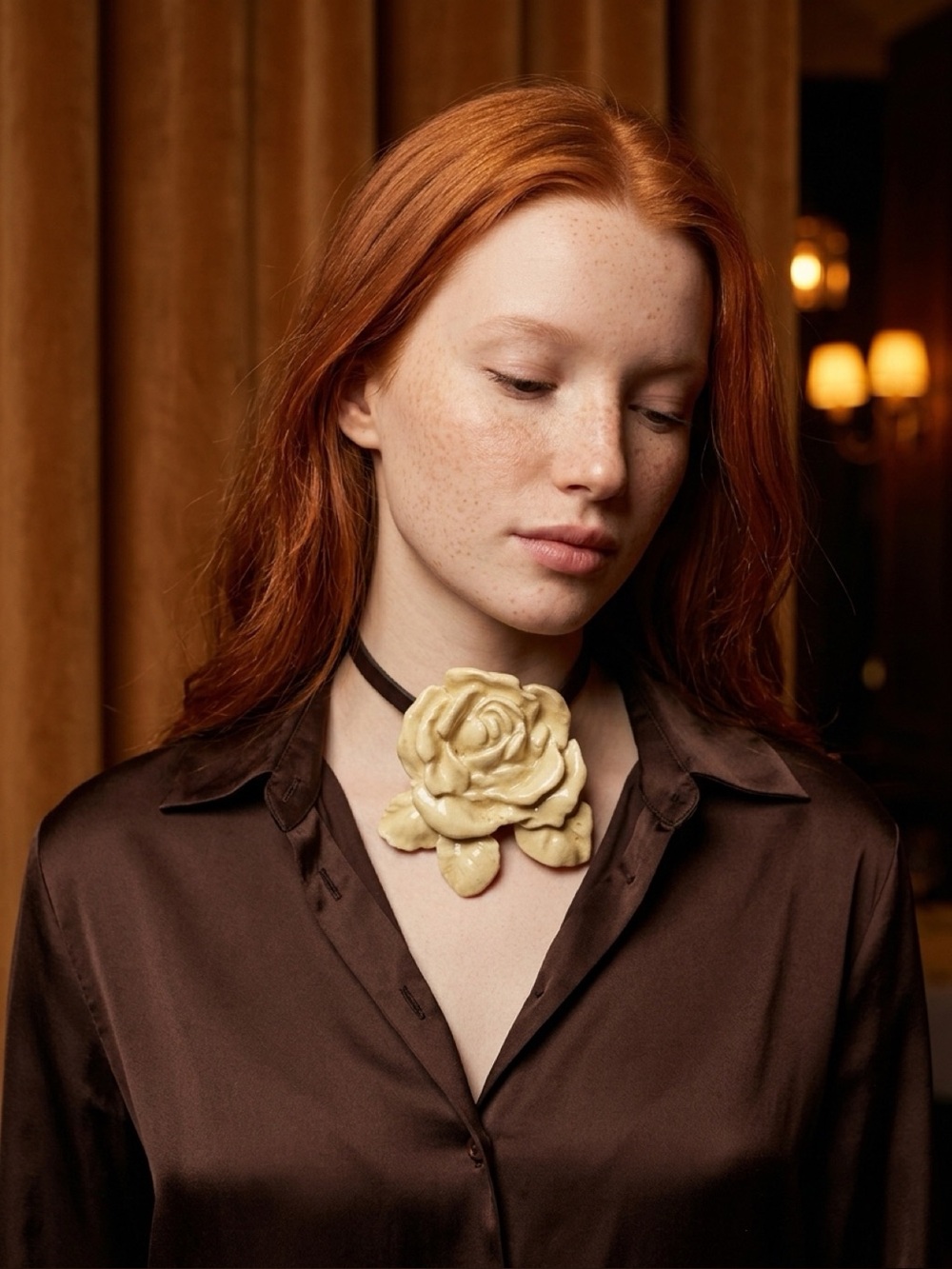 Levens Jewels Ceramic Rose Flower
Choker Necklace Anthropologie Cream
Beige
